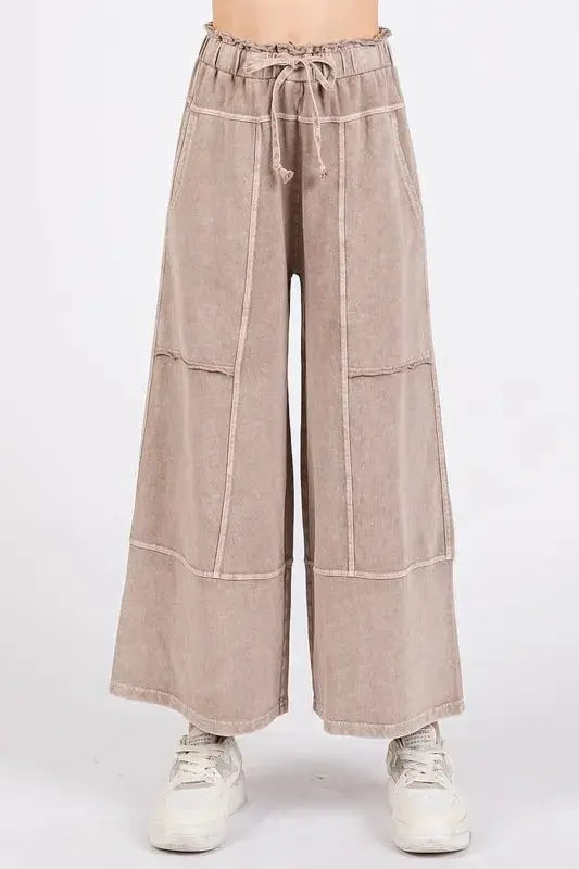 Trendsi Mineral Wash Pants Women's Casual Wide Leg French Terry Comfy Pants