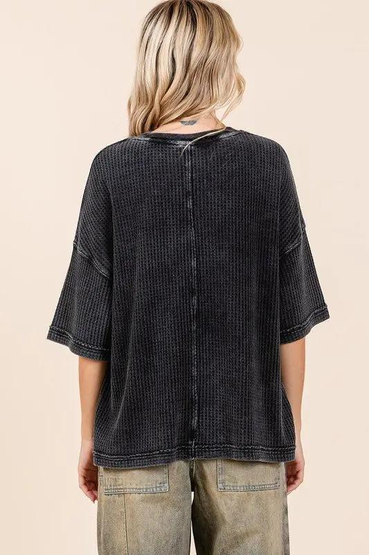 T-Shirts Trendsi Mineral Wash Top Women's Casual Waffle Knit Tee - Soft & Comfy