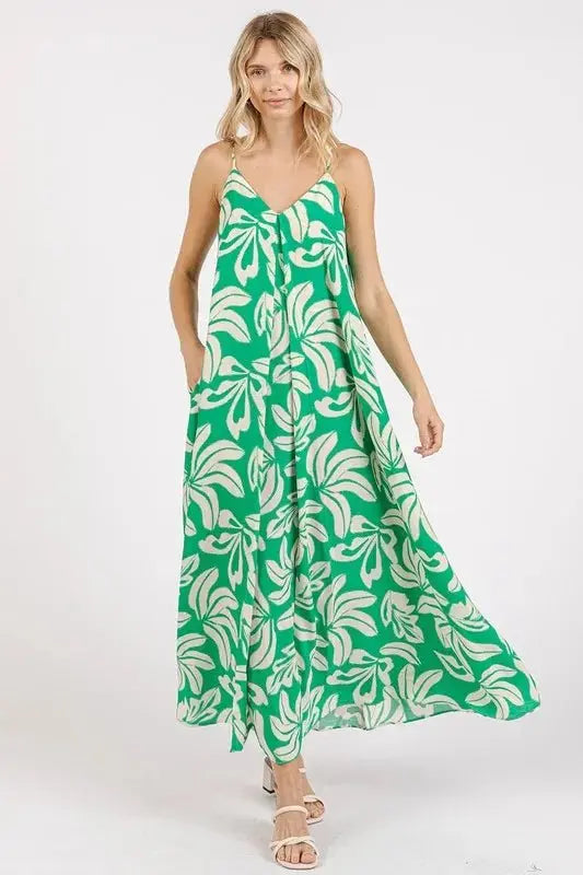 Maxi Dress - Printed V-Neck with Pockets - Summer Casual