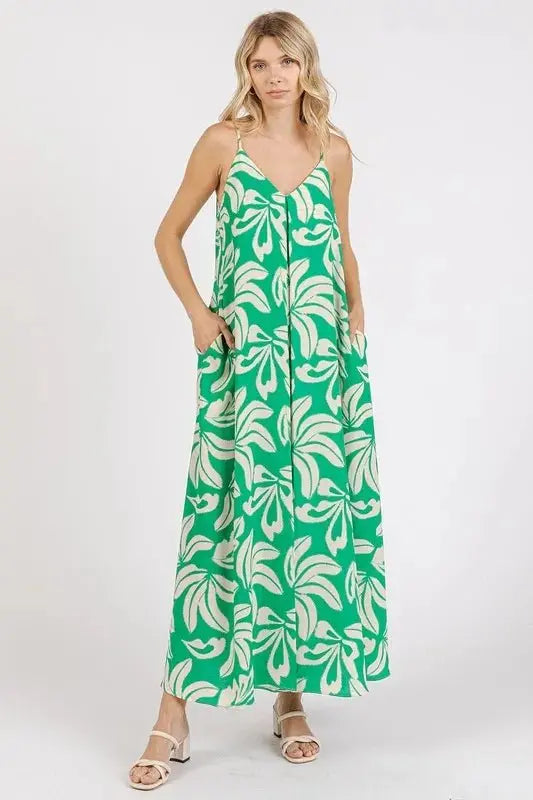 Maxi Dress - Printed V-Neck with Pockets - Summer Casual