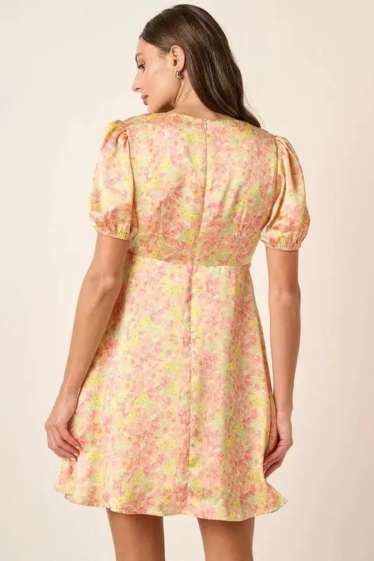 Dresses Trendsi Printed Mini Dress Women's Casual V-Neck Puff Sleeve Dress - USA Ship