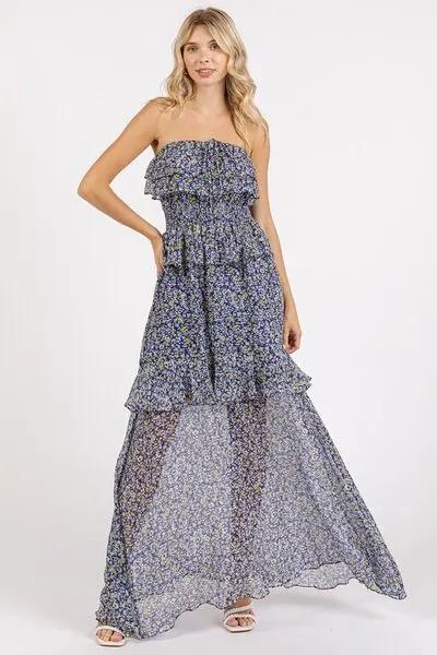 Dresses Trendsi Vestido Largo Floral de Fiesta de Verano Fruncido con Cuello Halter para Mujer