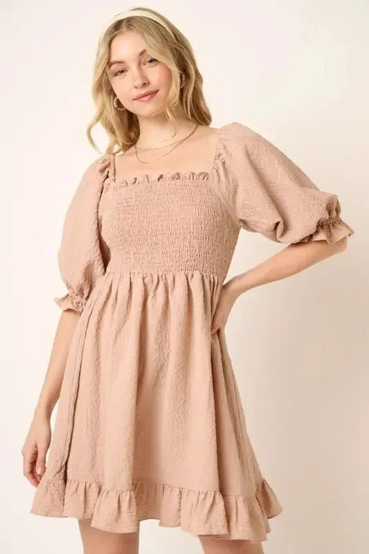 Dresses Trendsi Smocked Mini Dress Women's Casual Ruffle Hem Short Sleeve Dress