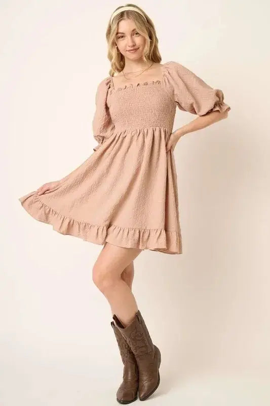 Dresses Trendsi Smocked Mini Dress Women's Casual Ruffle Hem Short Sleeve Dress