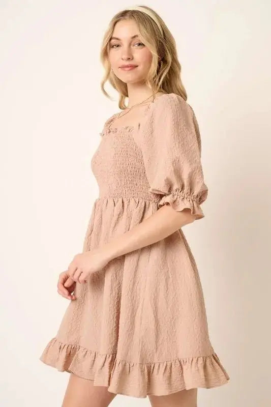 Dresses Trendsi Smocked Mini Dress Women's Casual Ruffle Hem Short Sleeve Dress