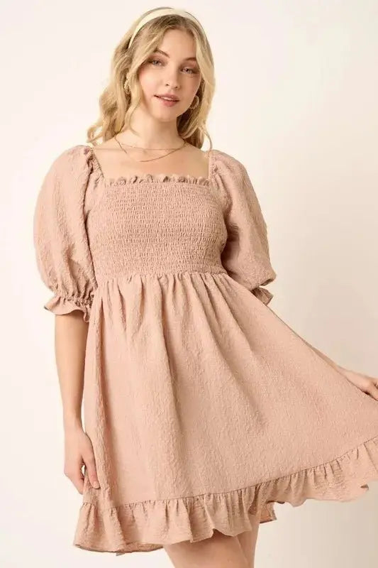 Dresses Trendsi Smocked Mini Dress Women's Casual Ruffle Hem Short Sleeve Dress