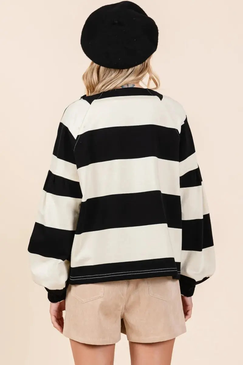 T-Shirts Trendsi Striped Snap Shoulder Women's T-Shirt Casual Long Sleeve Top