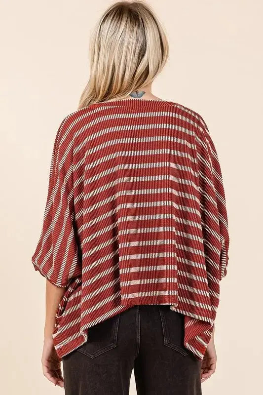 Pants Trendsi Striped Dolman Top Women's Casual Tee Comfy Fit USA Shipped