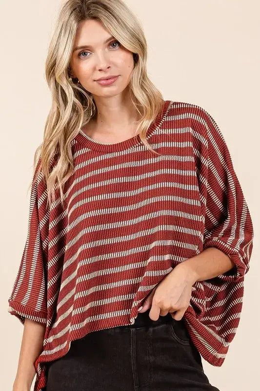 Pants Trendsi Striped Dolman Top Women's Casual Tee Comfy Fit USA Shipped