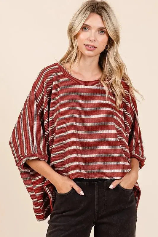 Pants Trendsi Striped Dolman Top Women's Casual Tee Comfy Fit USA Shipped