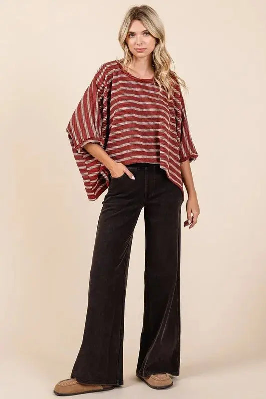 Pants Trendsi Striped Dolman Top Women's Casual Tee Comfy Fit USA Shipped