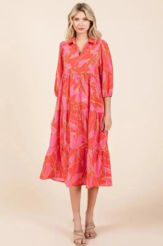 Dresses Trendsi Printed Midi Dress Women's Casual Style Cute Collared Neck Dress