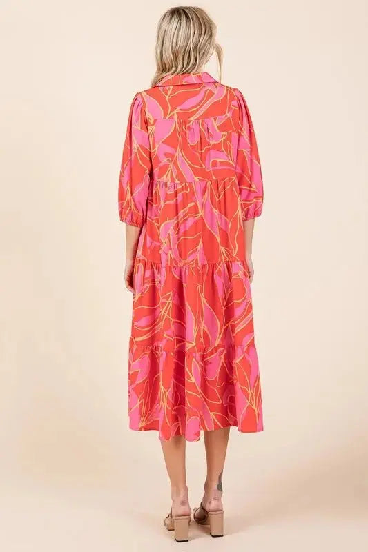 Dresses Trendsi Printed Midi Dress Women's Casual Style Cute Collared Neck Dress