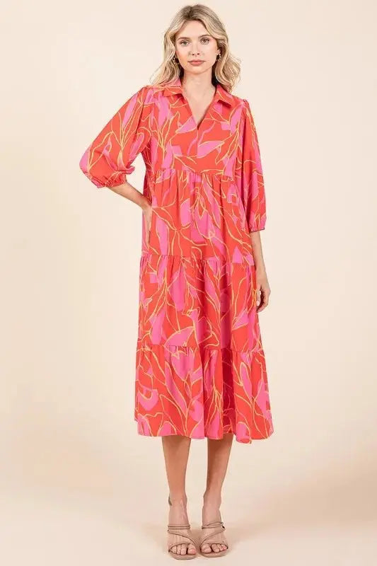 Dresses Trendsi Printed Midi Dress Women's Casual Style Cute Collared Neck Dress