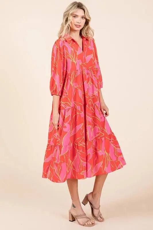 Dresses Trendsi Printed Midi Dress Women's Casual Style Cute Collared Neck Dress