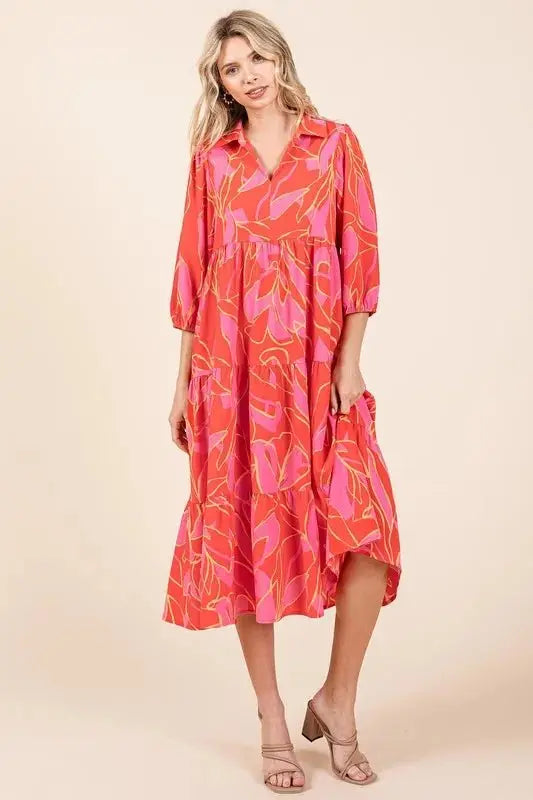 Dresses Trendsi Printed Midi Dress Women's Casual Style Cute Collared Neck Dress