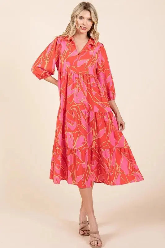 Dresses Trendsi Printed Midi Dress Women's Casual Style Cute Collared Neck Dress
