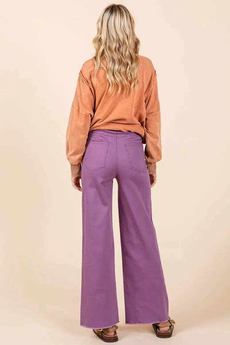 Trendsi Twill Wide Leg Pants Women's High Waisted Casual Pants USA Ship