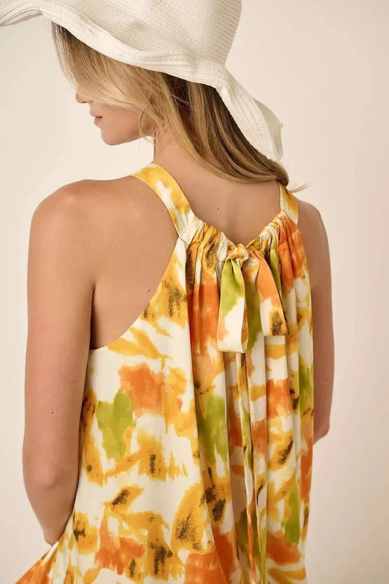 Dresses Trendsi Watercolor Satin Dress Women's Party Maxi Dress - Halter Neck, USA Ship