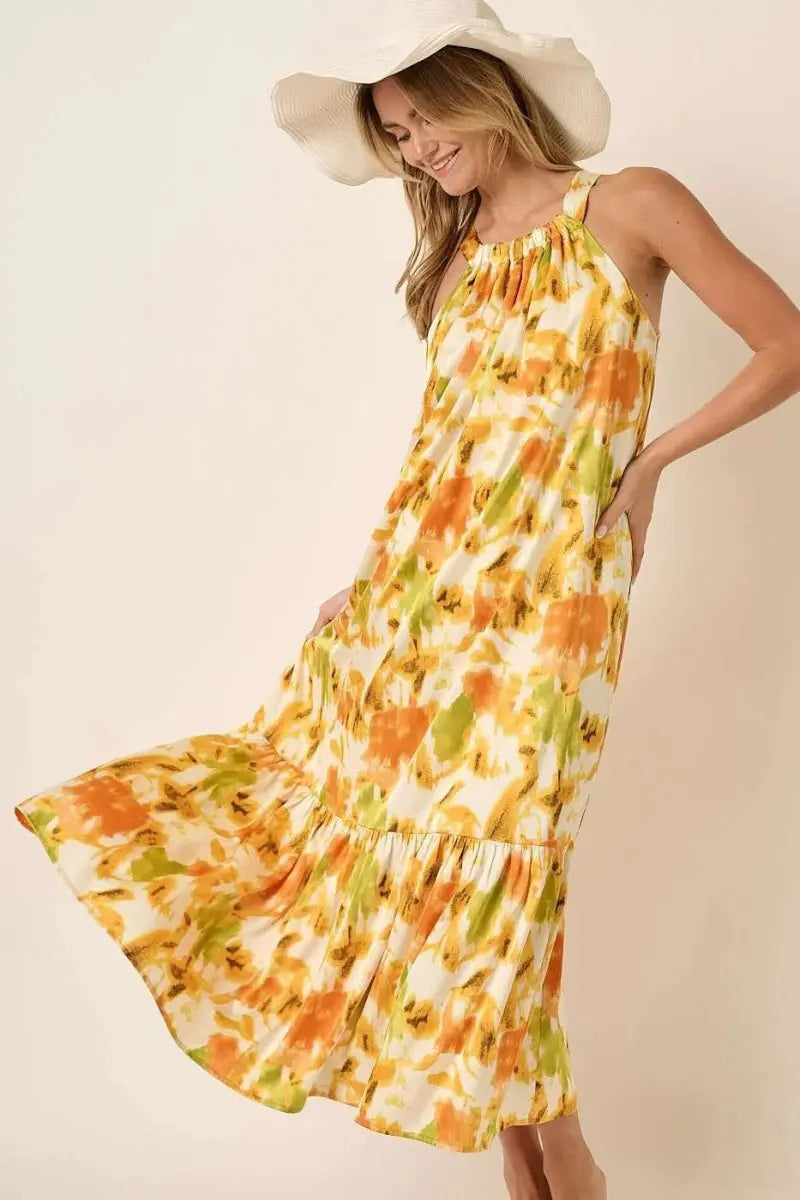 Dresses Trendsi Watercolor Satin Dress Women's Party Maxi Dress - Halter Neck, USA Ship