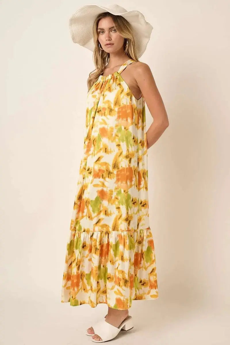 Dresses Trendsi Watercolor Satin Dress Women's Party Maxi Dress - Halter Neck, USA Ship