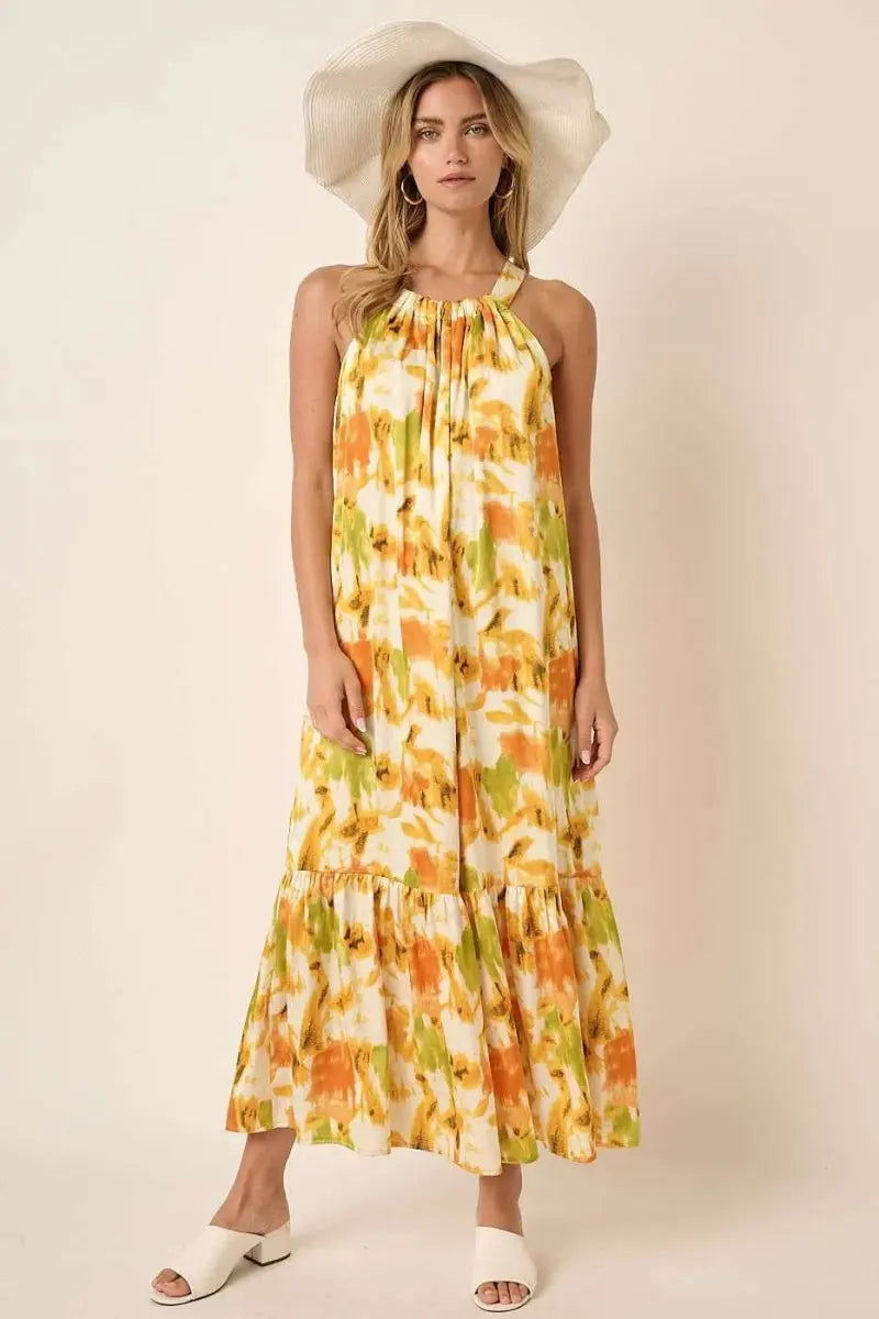 Dresses Trendsi Watercolor Satin Dress Women's Party Maxi Dress - Halter Neck, USA Ship