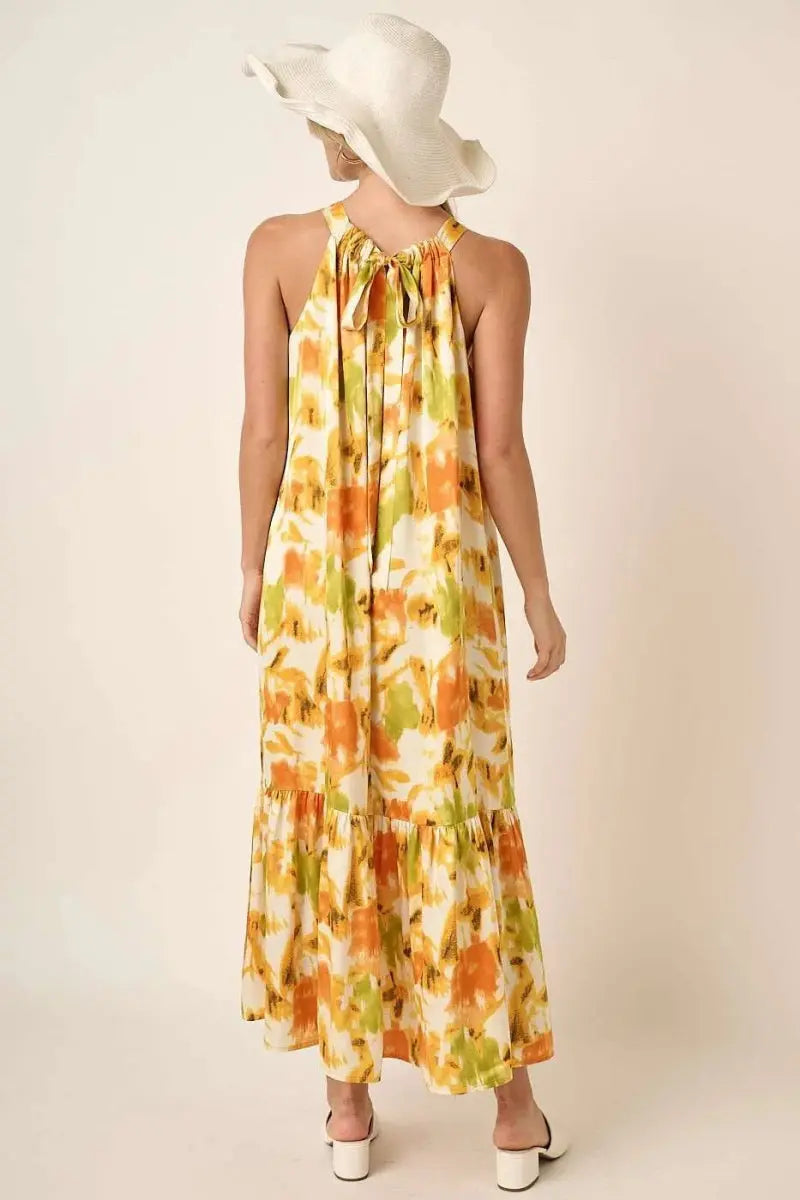 Dresses Trendsi Watercolor Satin Dress Women's Party Maxi Dress - Halter Neck, USA Ship