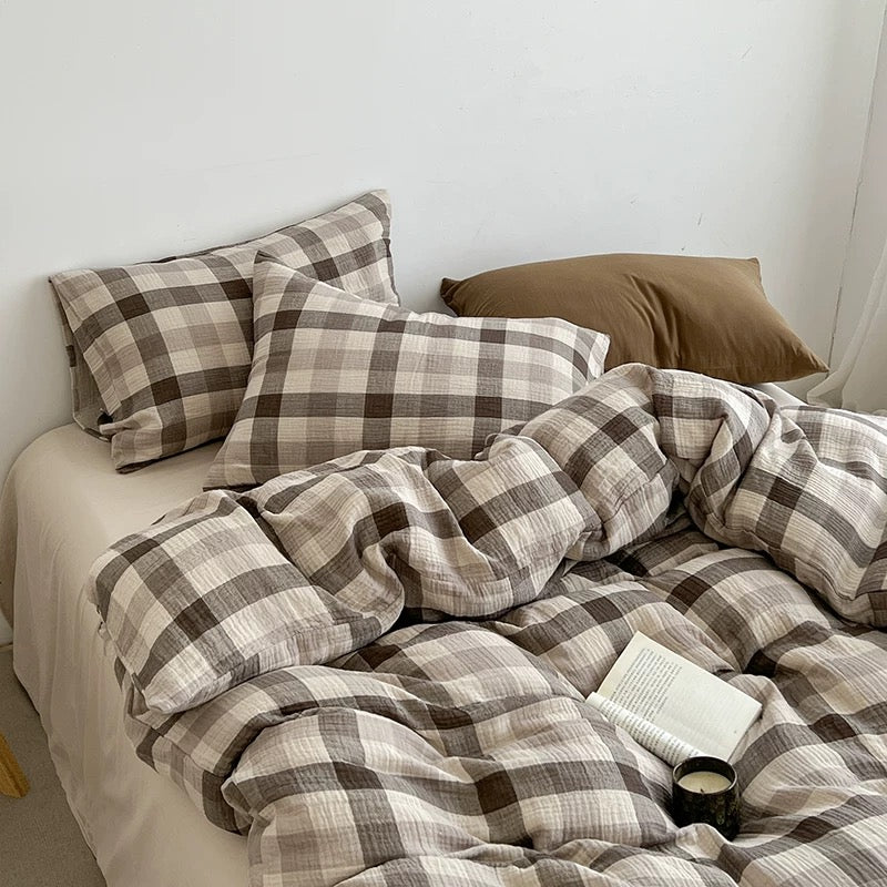 Brown Plaid Duvet Cover Set