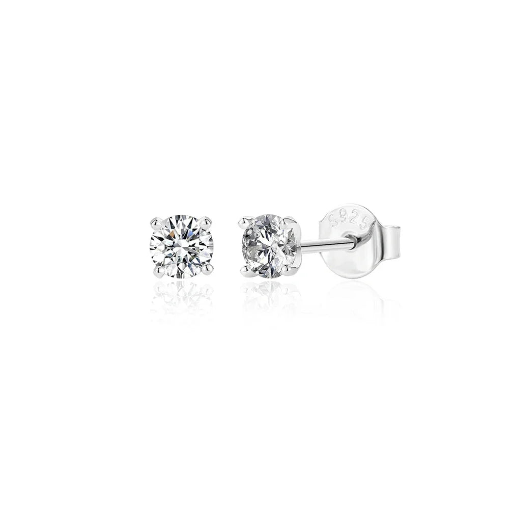 Round Moissanite Solitaire Stud Earrings in Sterling Silver