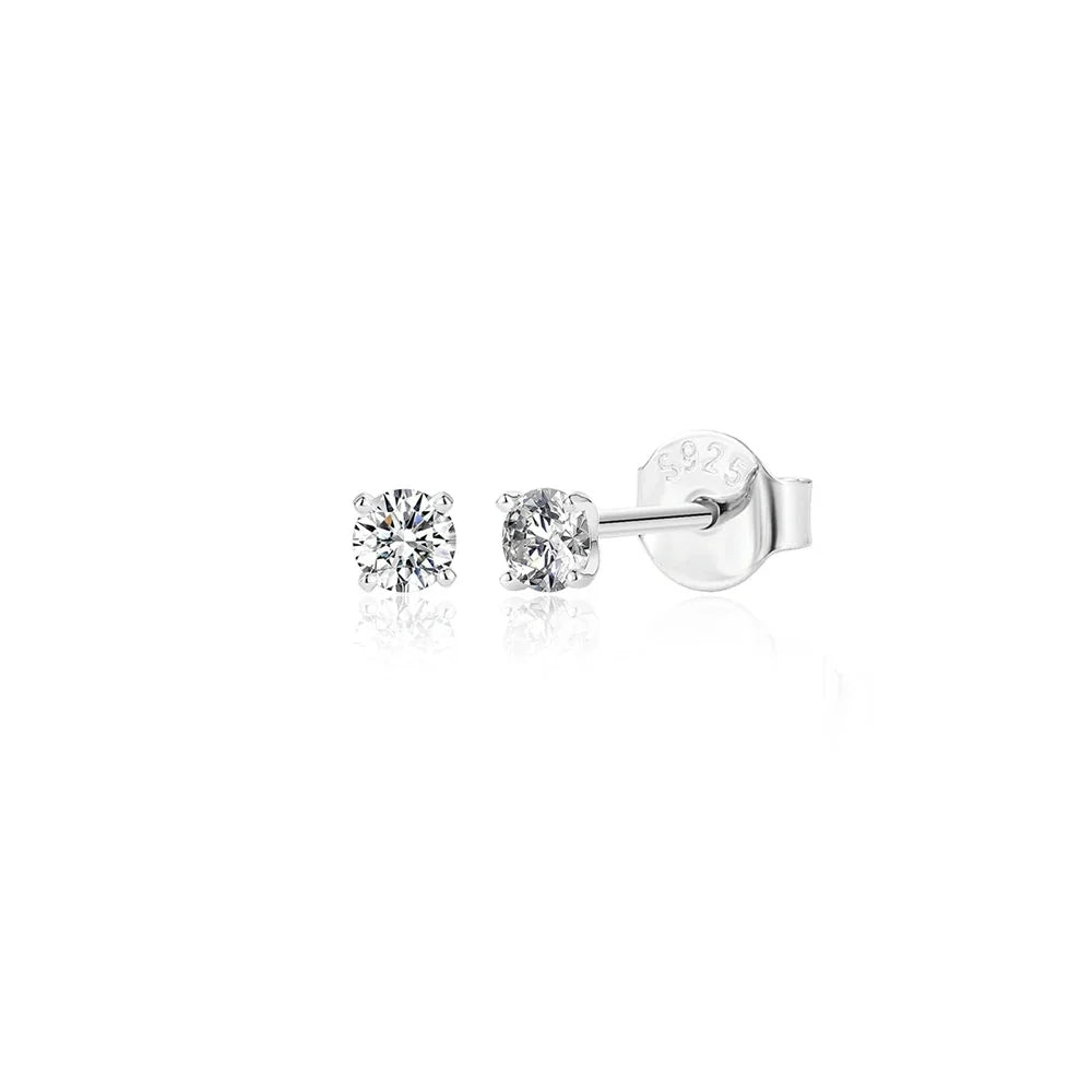 Round Moissanite Solitaire Stud Earrings in Sterling Silver