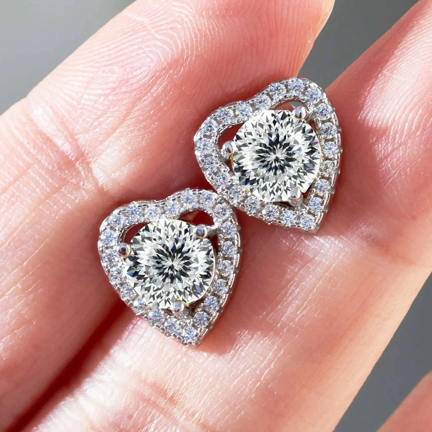 Moissanite 2ctw D Color Heart Stud Earrings 1ct Each 925 Sterling Silver