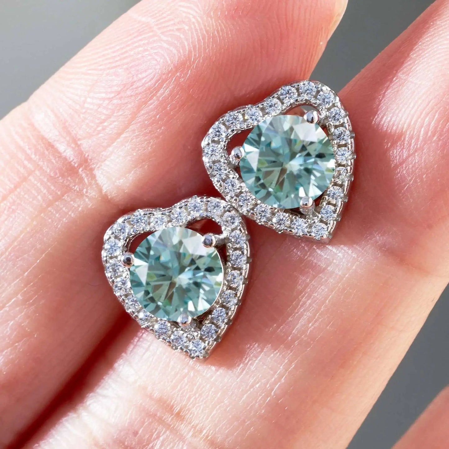 Moissanite 2ctw D Color Heart Stud Earrings 1ct Each 925 Sterling Silver