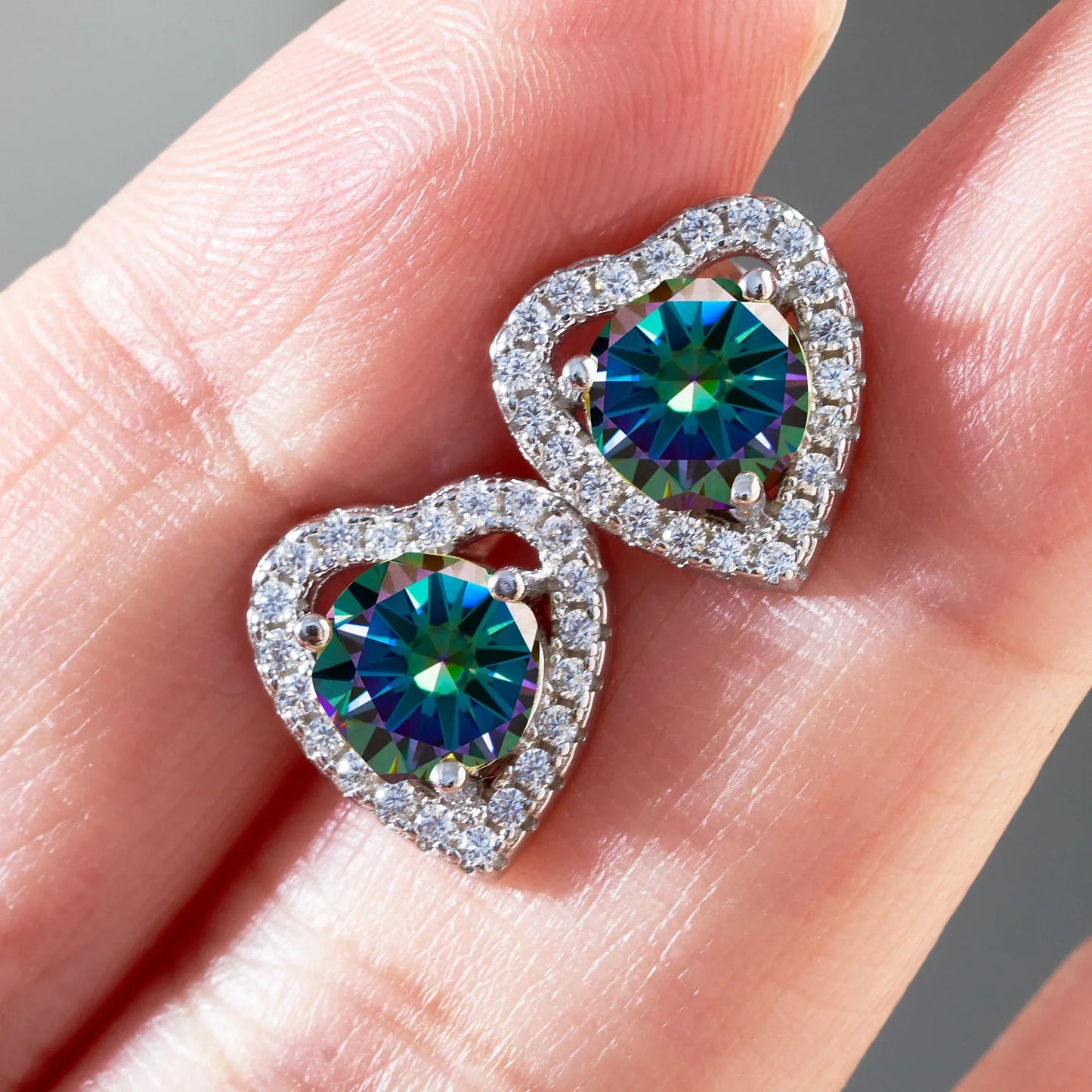 Moissanite 2ctw D Color Heart Stud Earrings 1ct Each 925 Sterling Silver