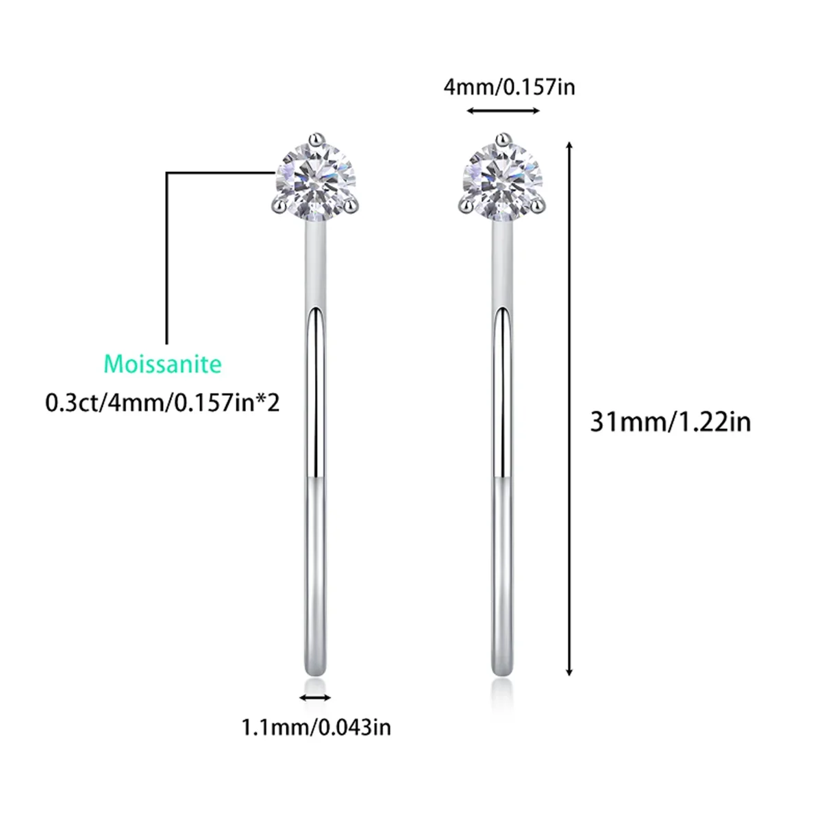 Open Hoop Moissanite Stud Earrings in Sterling Silver