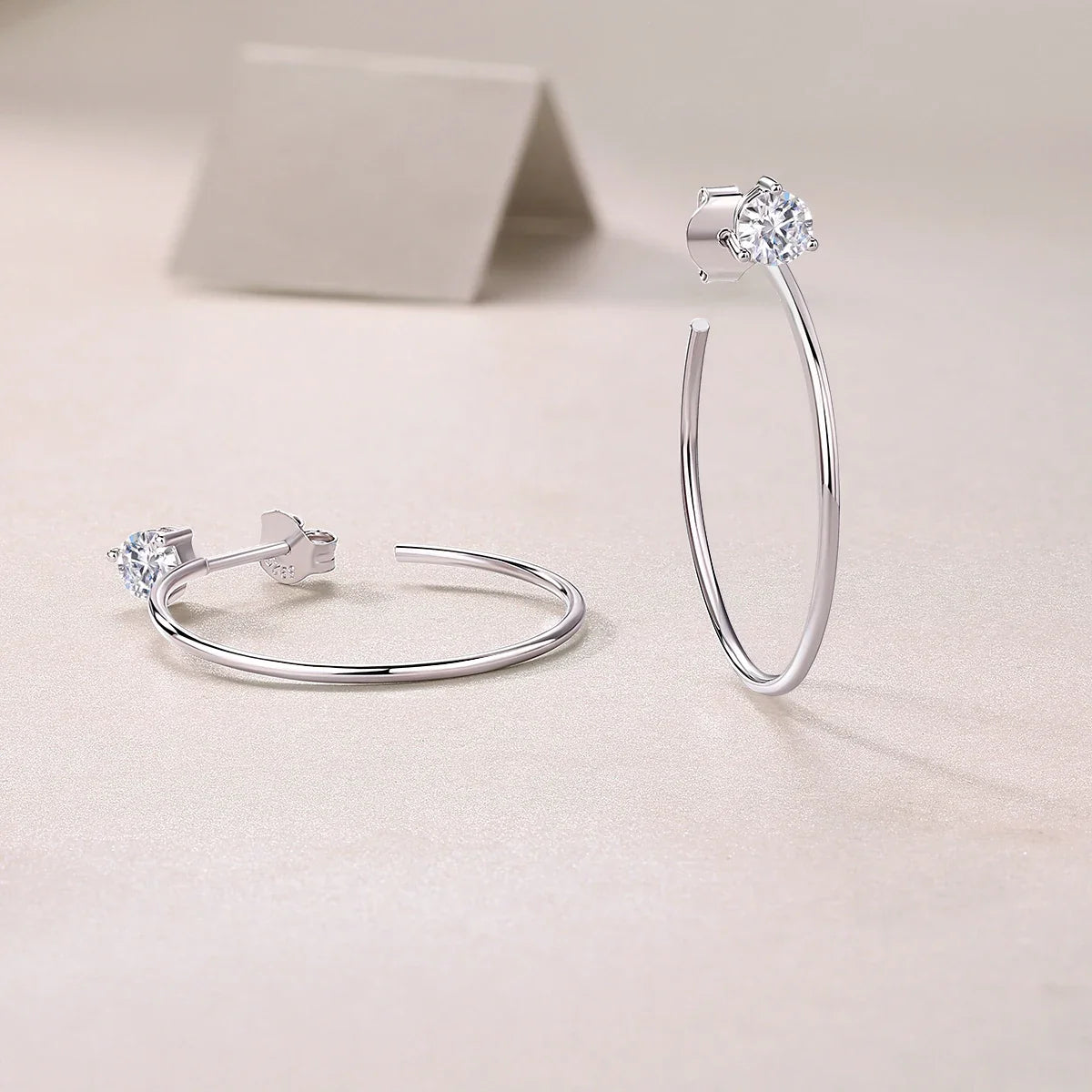 Open Hoop Moissanite Stud Earrings in Sterling Silver