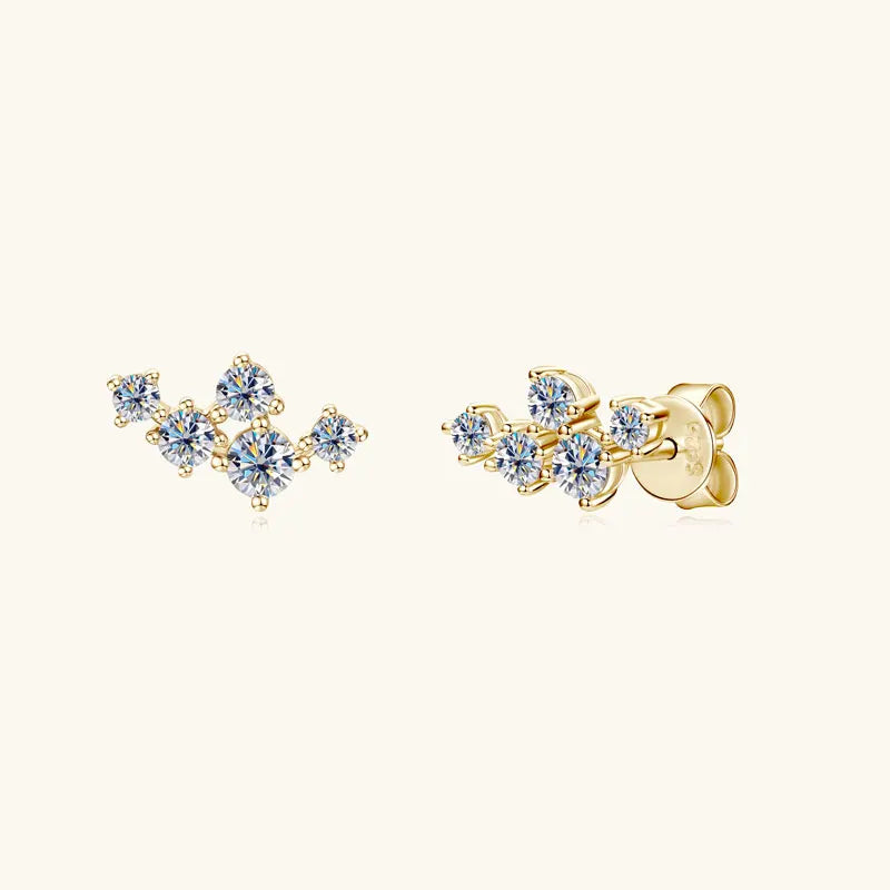 Six-Stone Fan Moissanite Stud Earrings in Sterling Silver