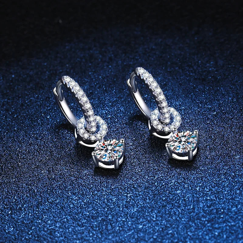 Moissanite Linked Circle Drop Earrings in Sterling Silver