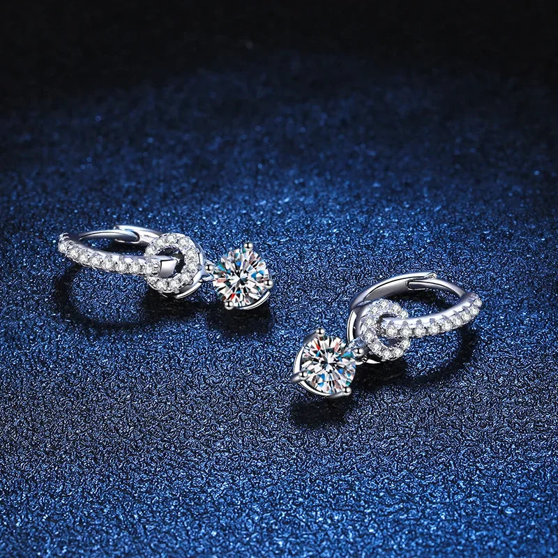 Moissanite Linked Circle Drop Earrings in Sterling Silver