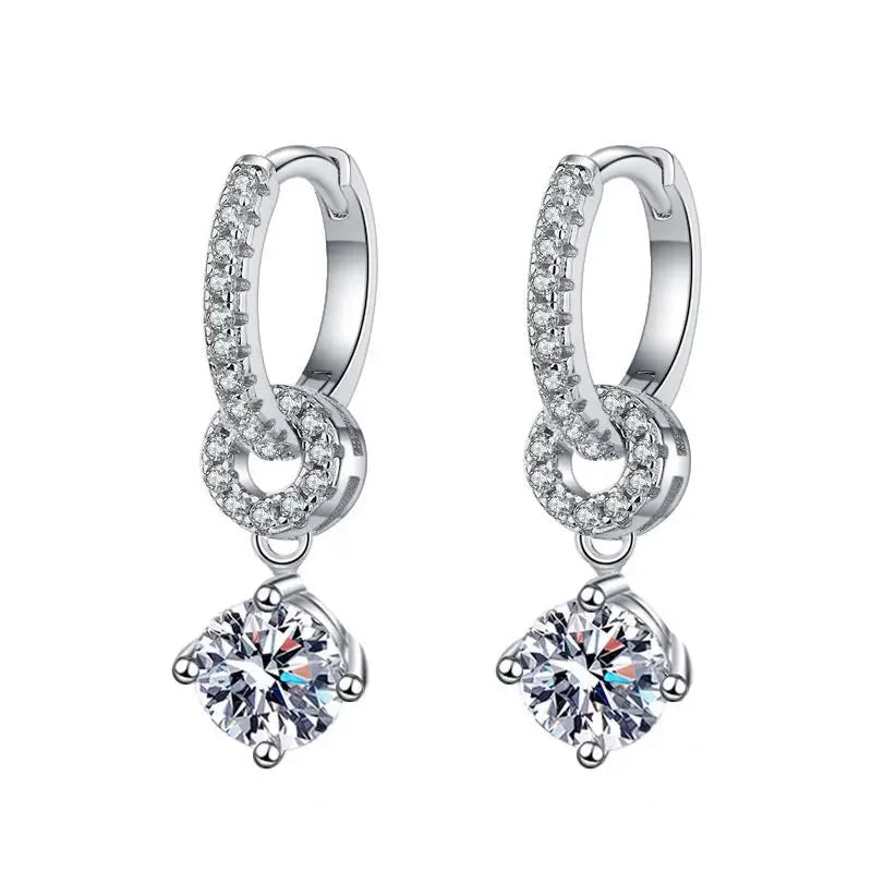 Moissanite Linked Circle Drop Earrings in Sterling Silver