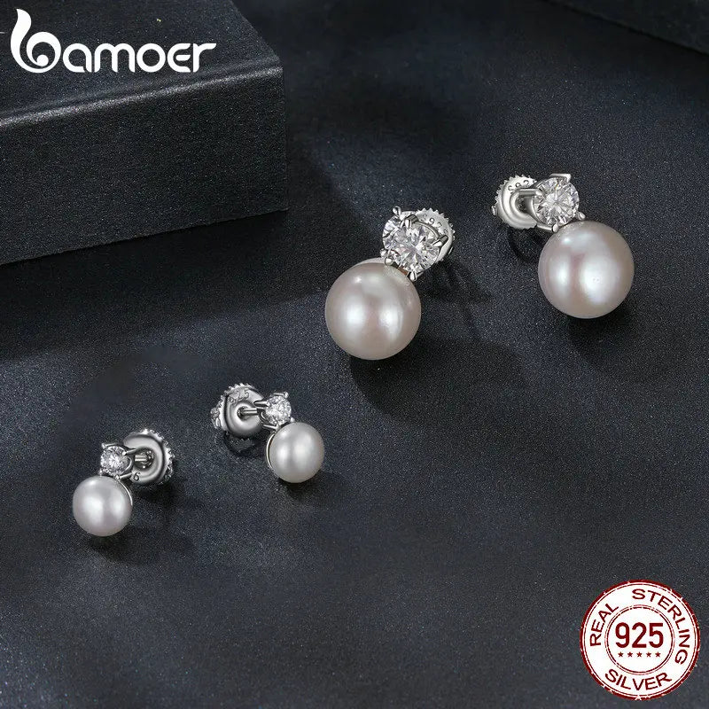 Freshwater Pearl & Moissanite Stud Earrings