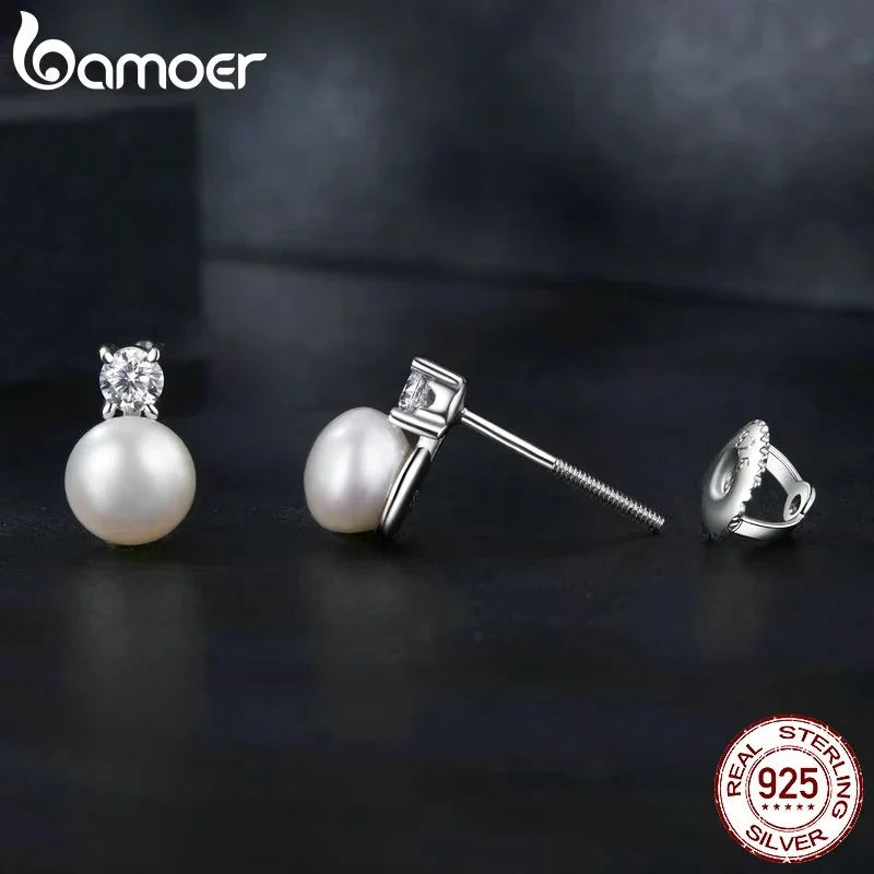 Freshwater Pearl & Moissanite Stud Earrings
