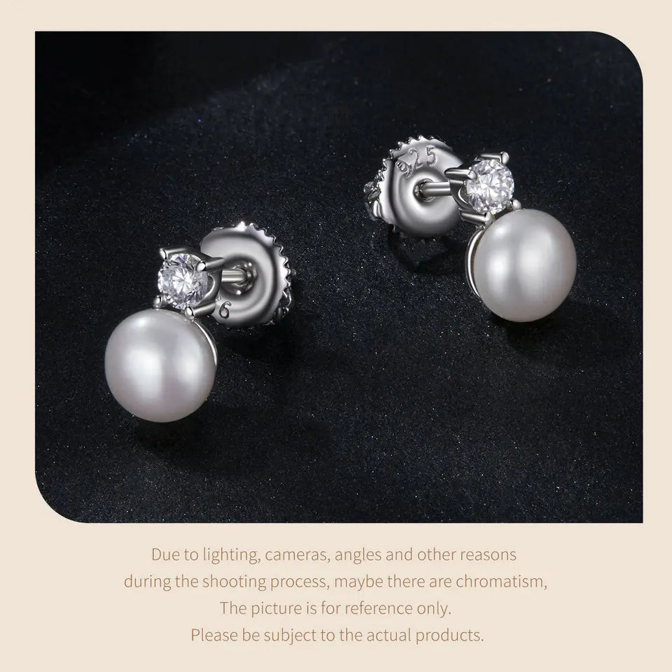 Freshwater Pearl & Moissanite Stud Earrings