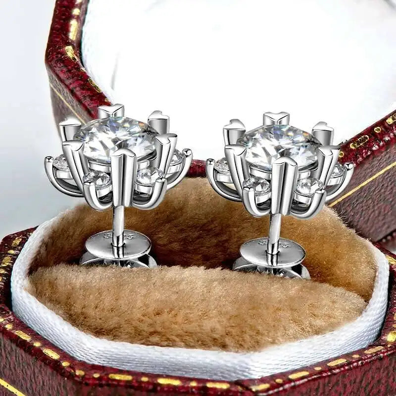 Snowflake Halo Moissanite Stud Earrings in Sterling Silver