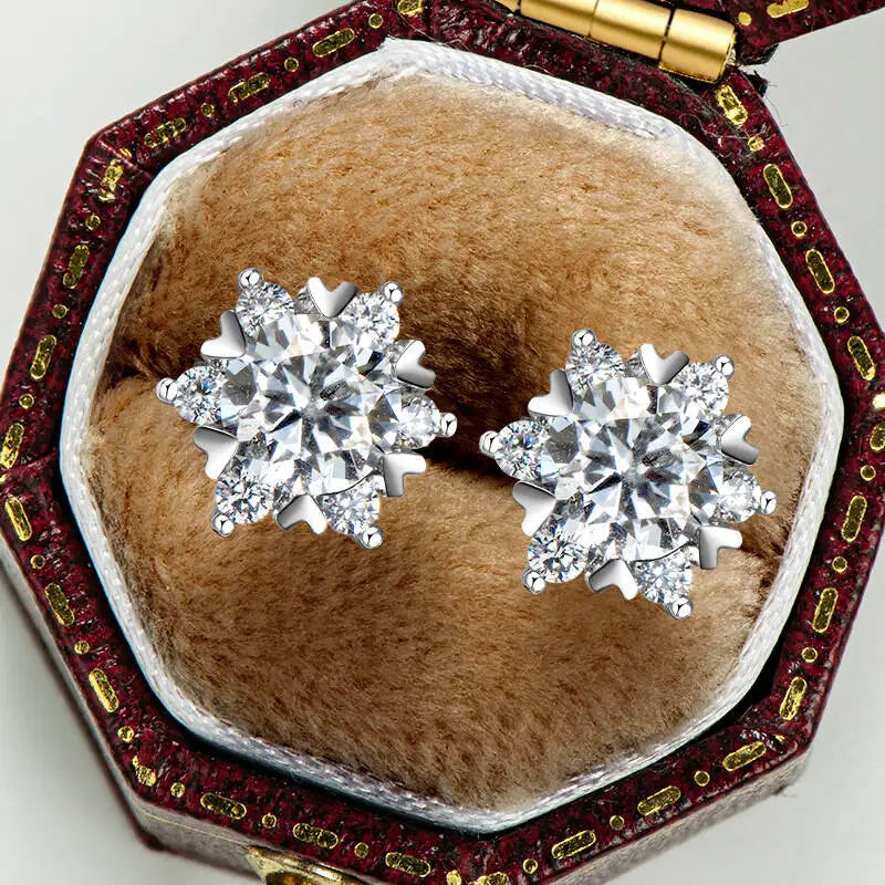 Snowflake Halo Moissanite Stud Earrings in Sterling Silver