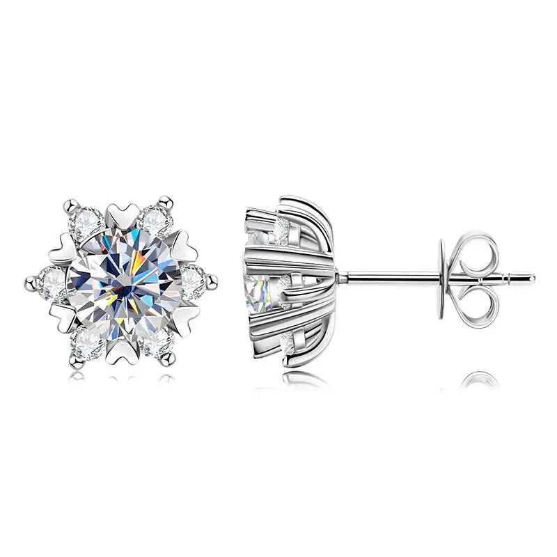 Snowflake Halo Moissanite Stud Earrings in Sterling Silver