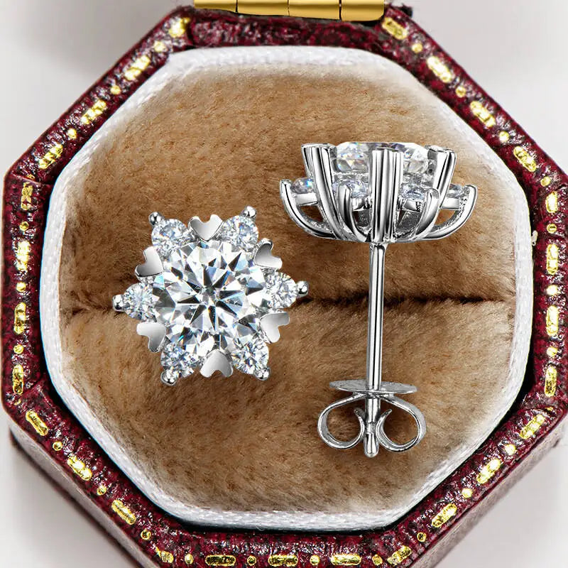Snowflake Halo Moissanite Stud Earrings in Sterling Silver
