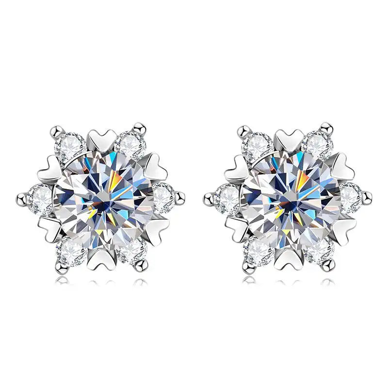 Snowflake Halo Moissanite Stud Earrings in Sterling Silver