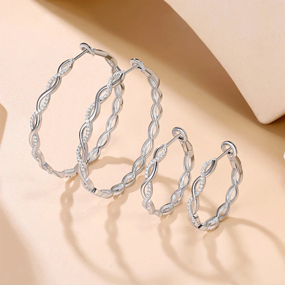 Moissanite 925 Sterling Silver Twisted Infinity Hoop Stud Earrings For Women