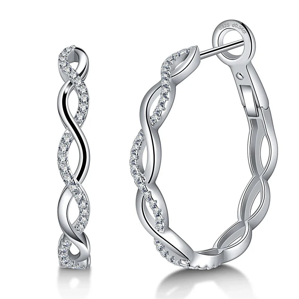 Moissanite 925 Sterling Silver Twisted Infinity Hoop Stud Earrings For Women