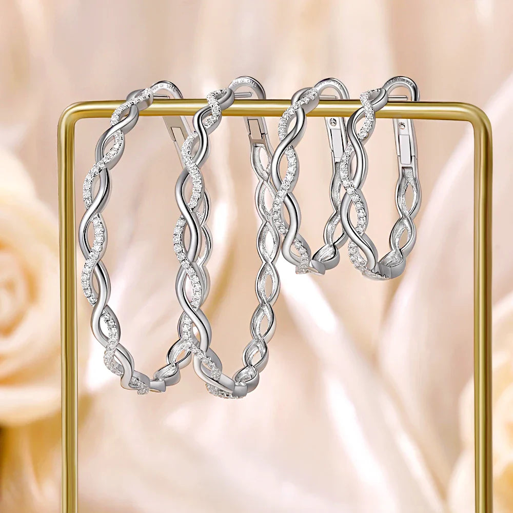 Moissanite 925 Sterling Silver Twisted Infinity Hoop Stud Earrings For Women